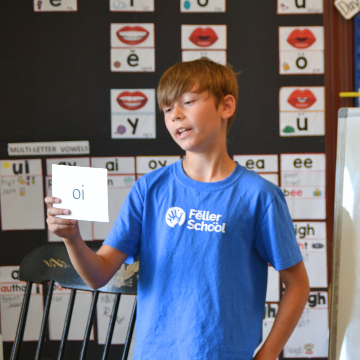 student reviewing phonogram flashcards