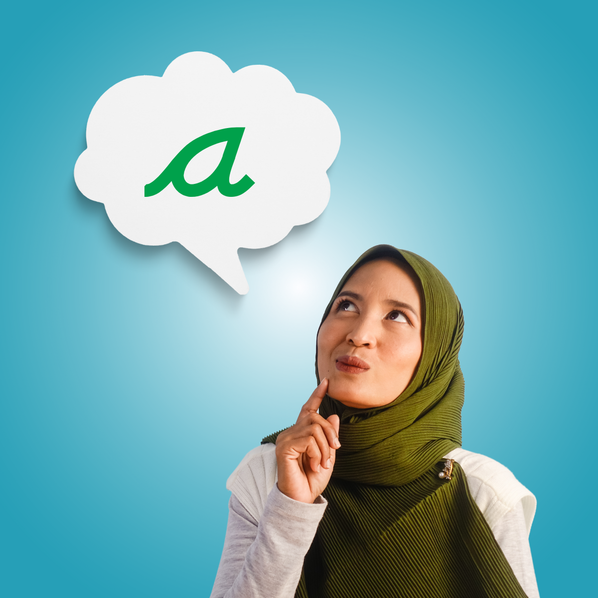 woman looking at cursive A