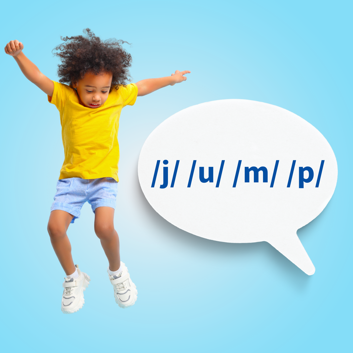 kid jumping with word jump spelled out phonetically
