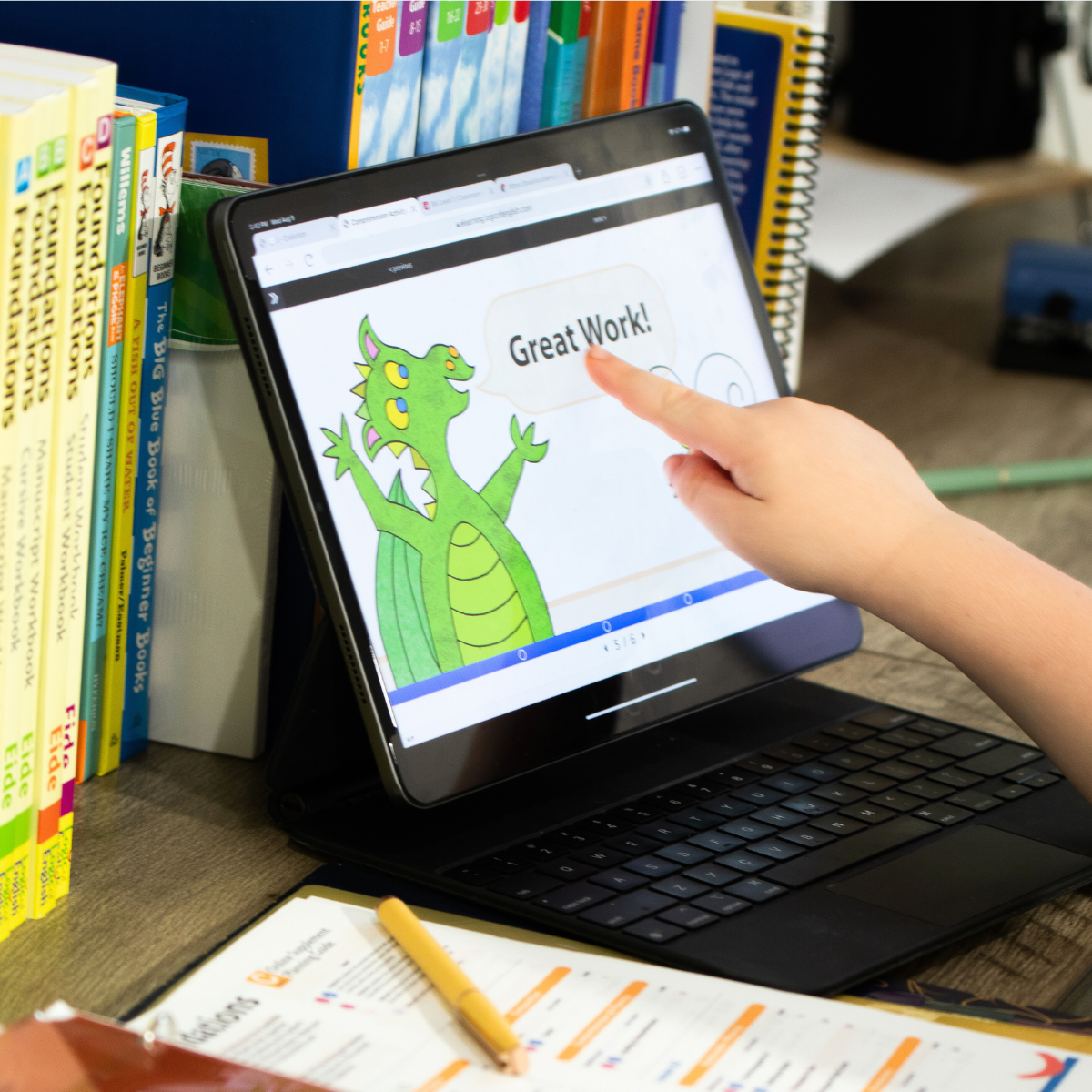 student doing Foundations online activity