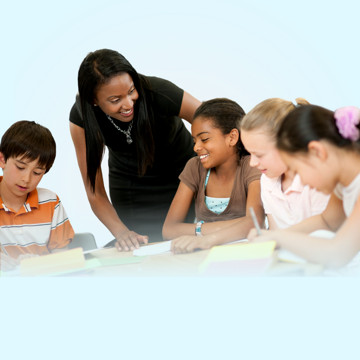 teacher helping students