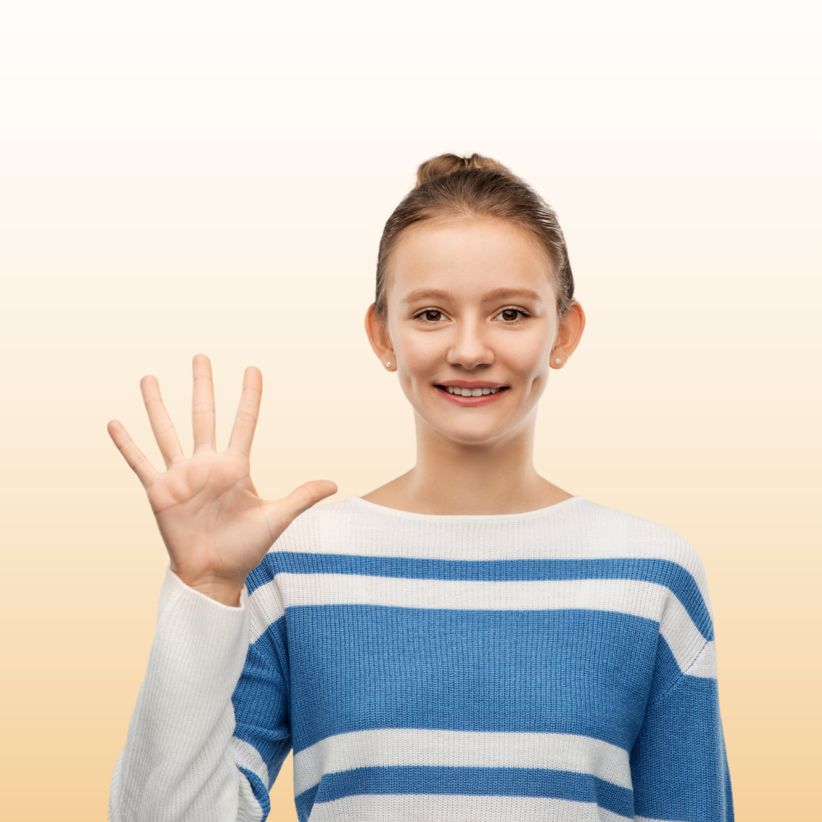student with five fingers up