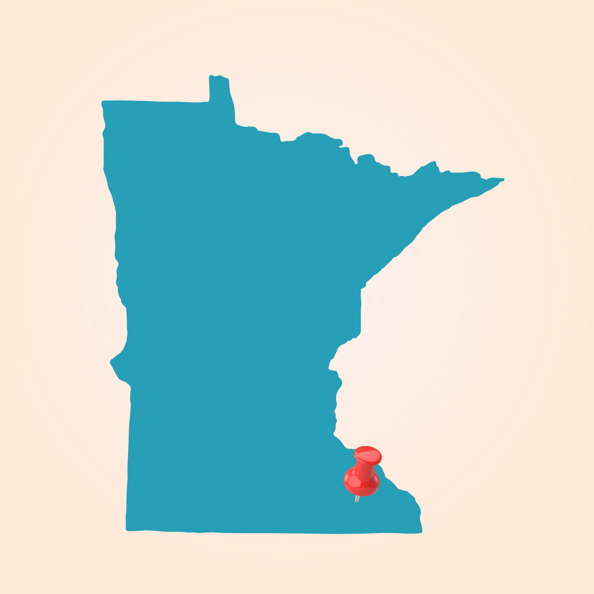 Minnesota state outline with pinpoint on city of Rochester