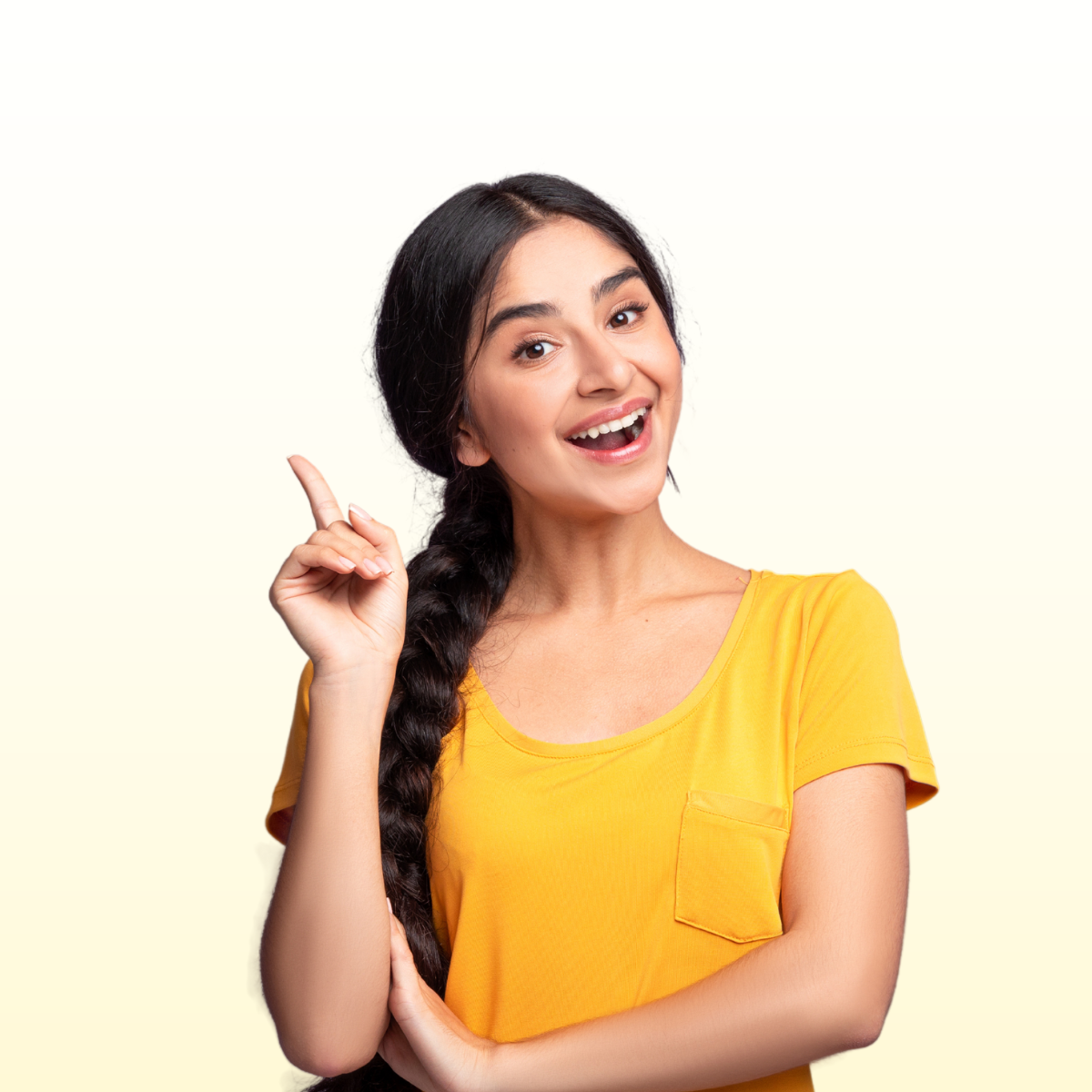 woman with finger in air