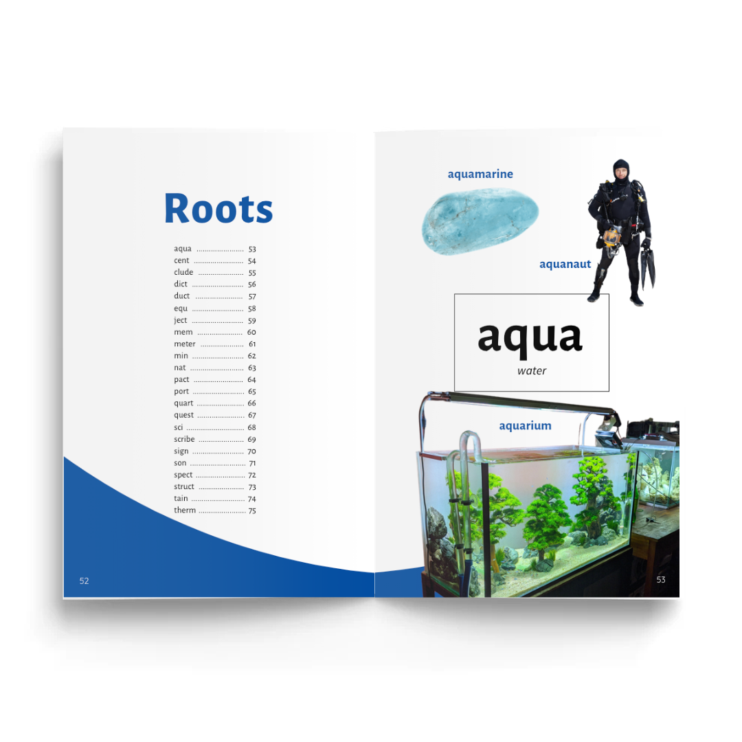 Book with an aquarium image and text related to water and aquatic themes.