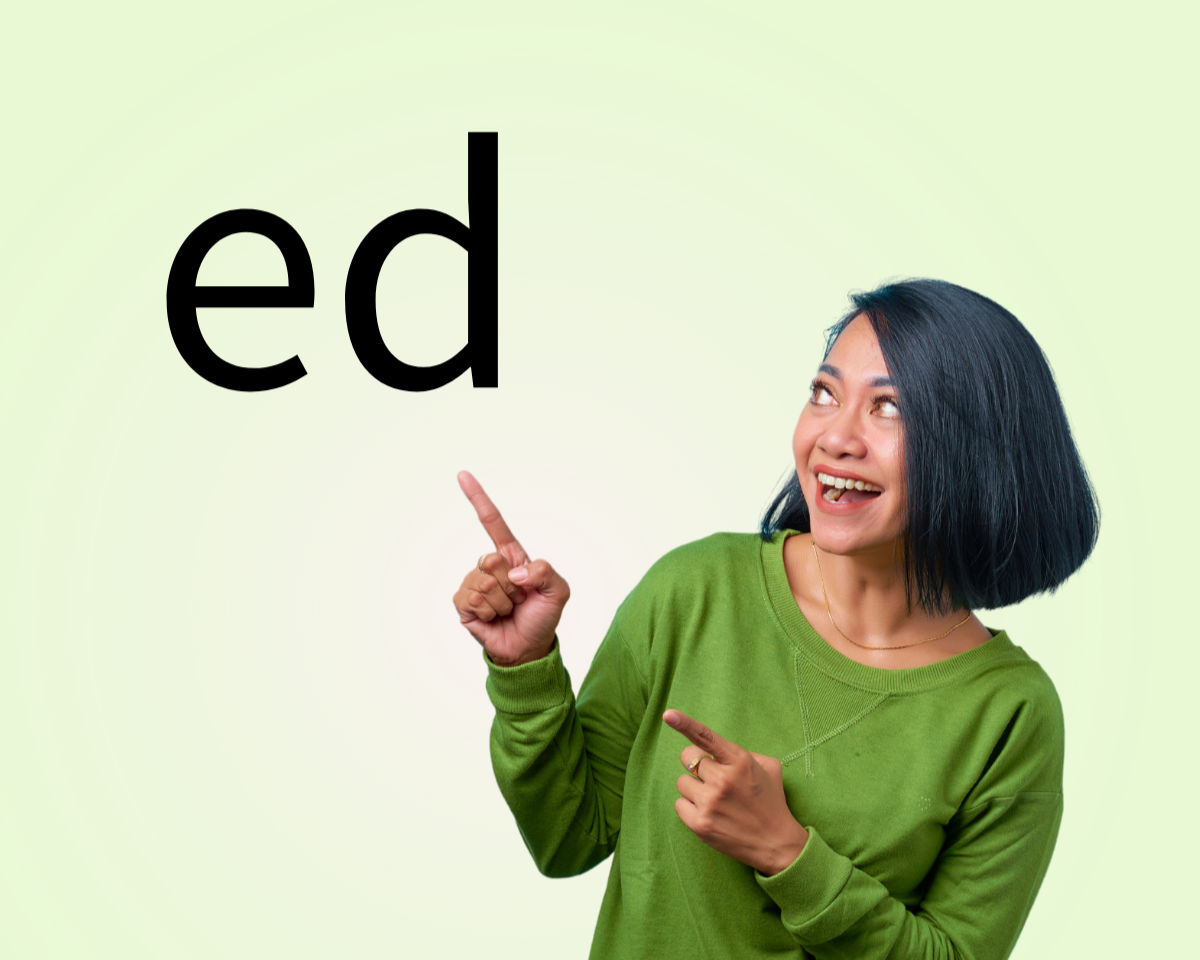 woman pointing to ED phonogram