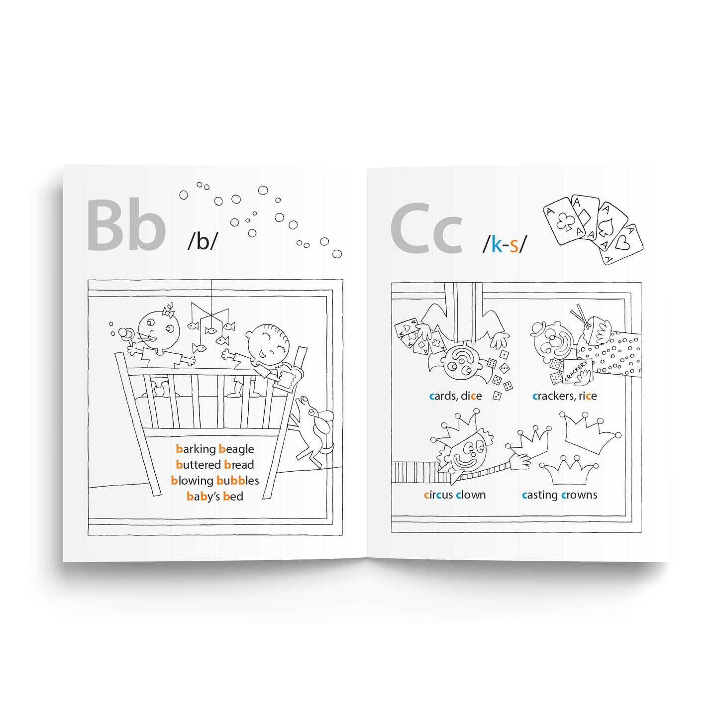 Sample Page from Doodling Dragons Phonogram Coloring Book - the sound of B and the sounds of C