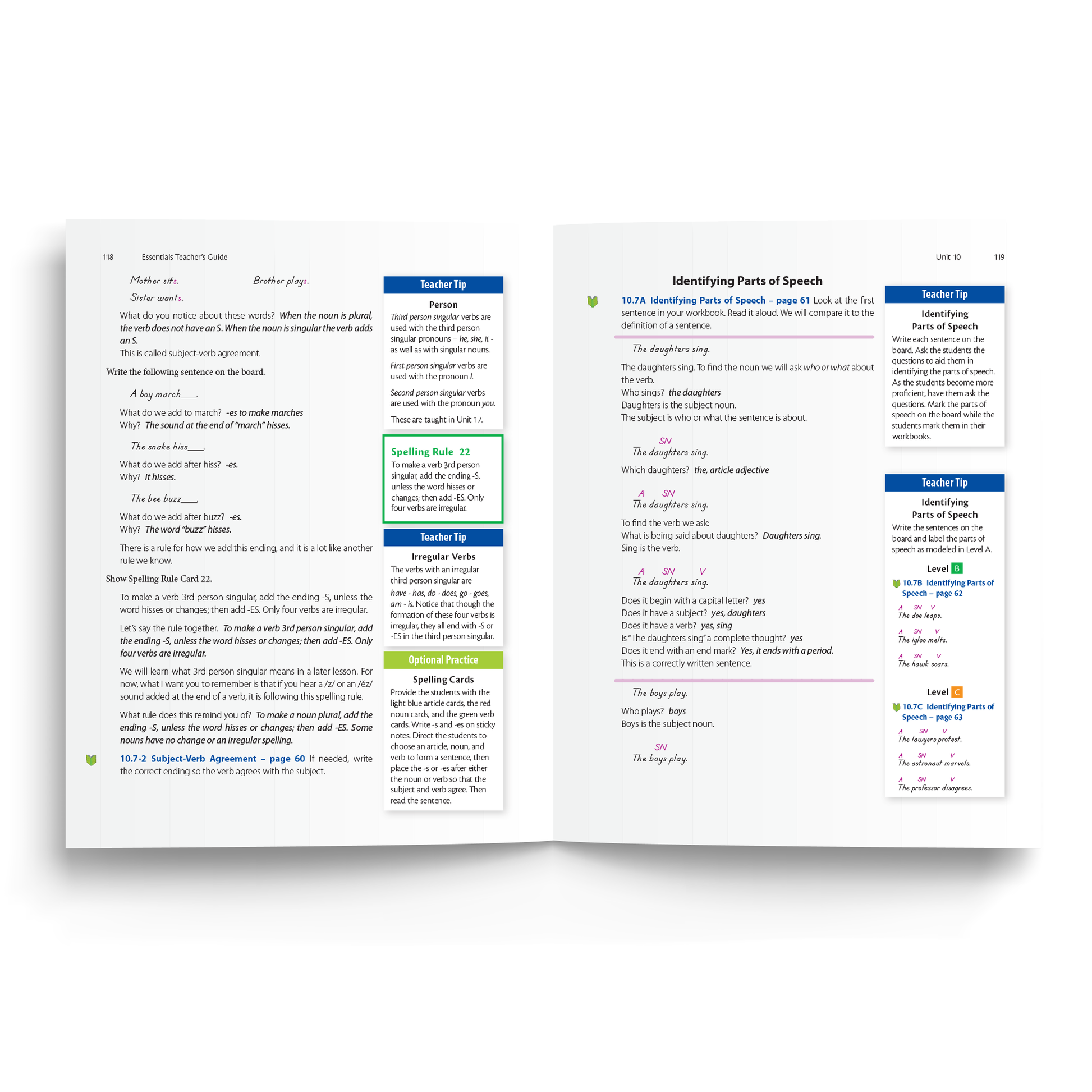 Sample of Teacher's Guide for Essentials Units 8-15 - Identifying Parts of Speech