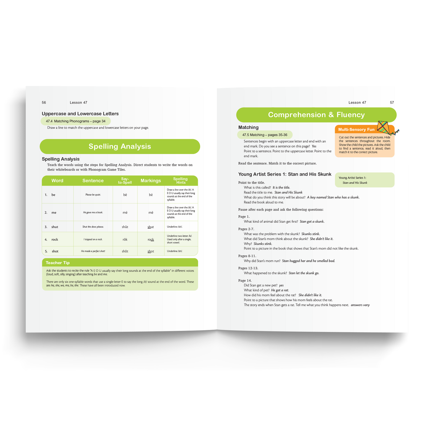 Sample of Teacher's Manual for Foundations B - Spelling Analysis, Comprehension & Fluency