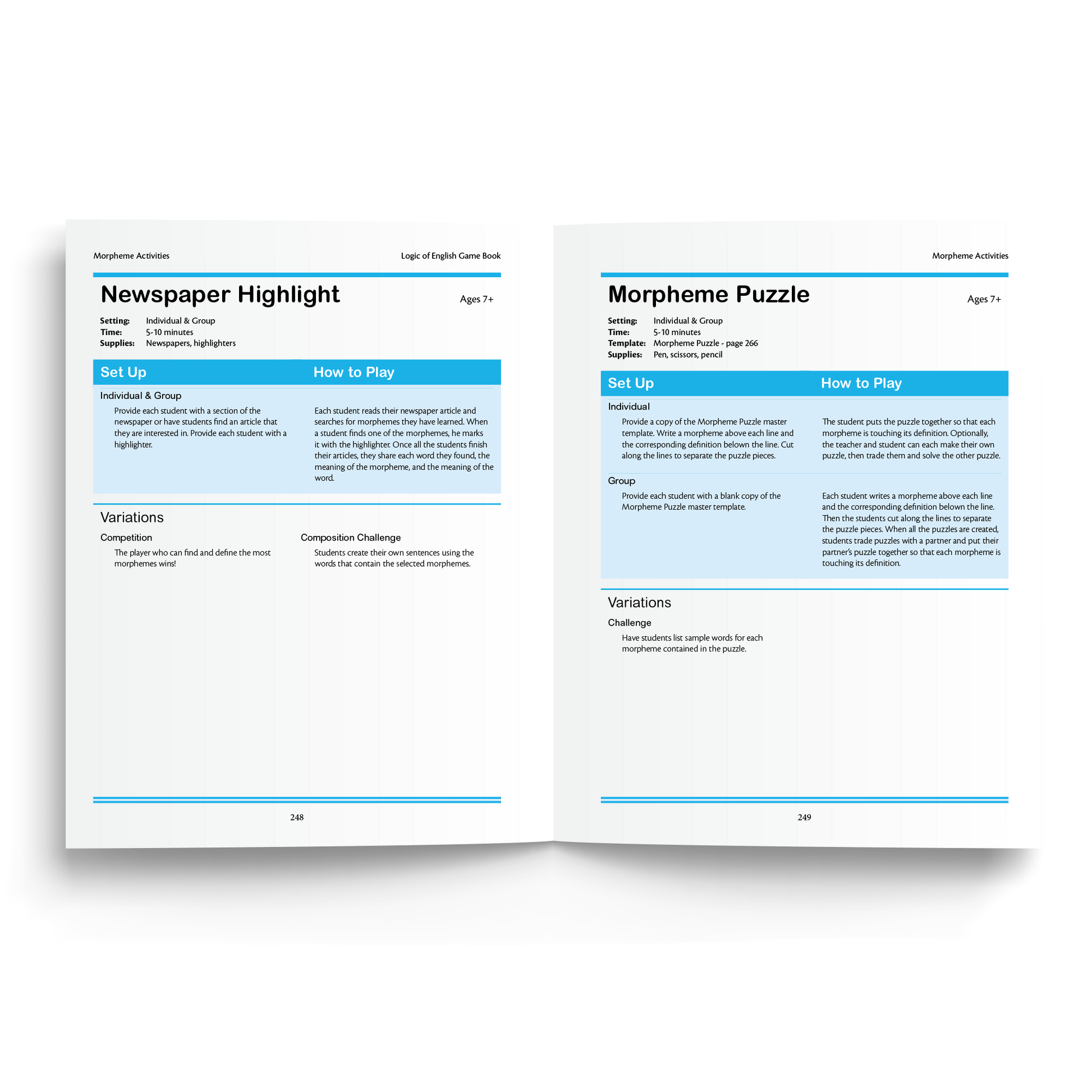Sample of Game Book - Morpheme Activies