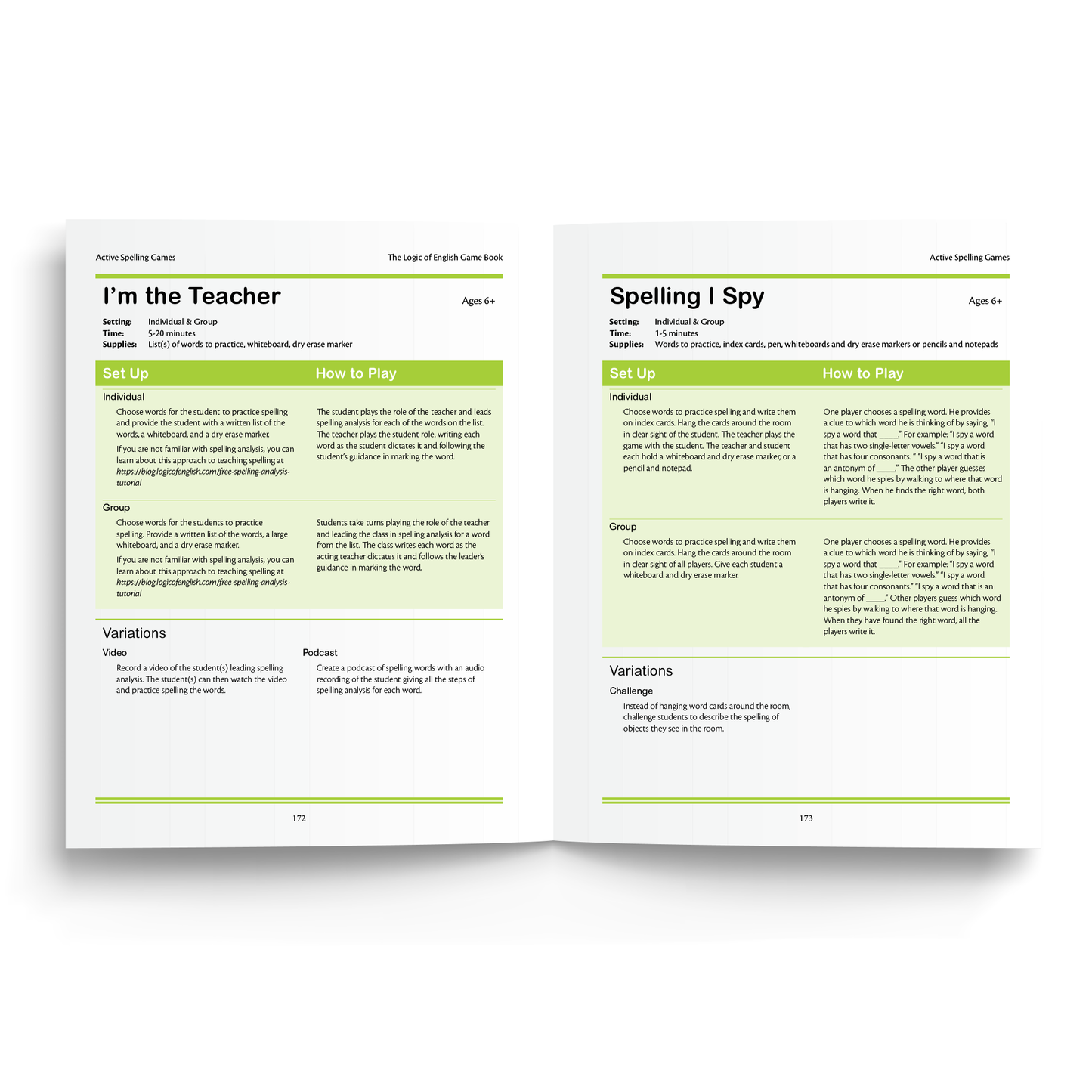 Sample of Game Book - Active Spelling Games