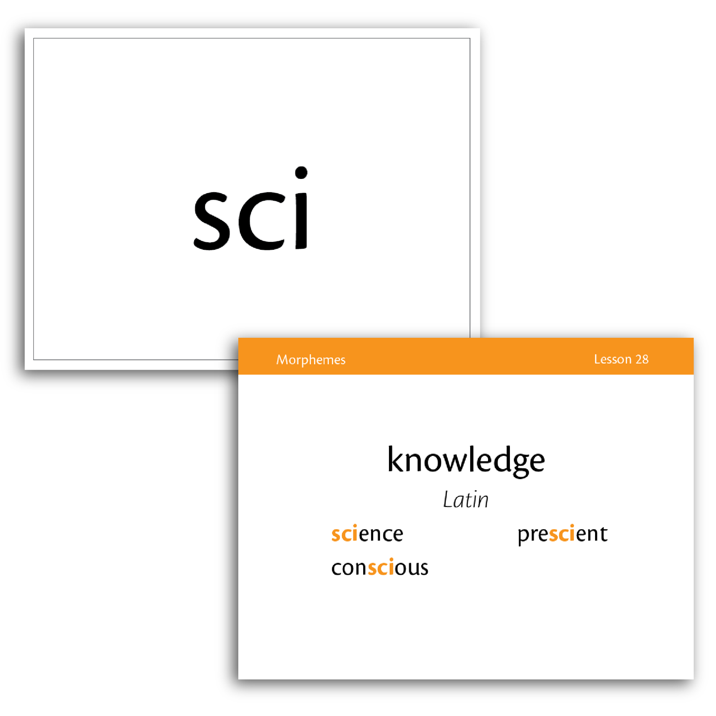Sample of Level C Morpheme Flash Cards for Essentials Units 23-30