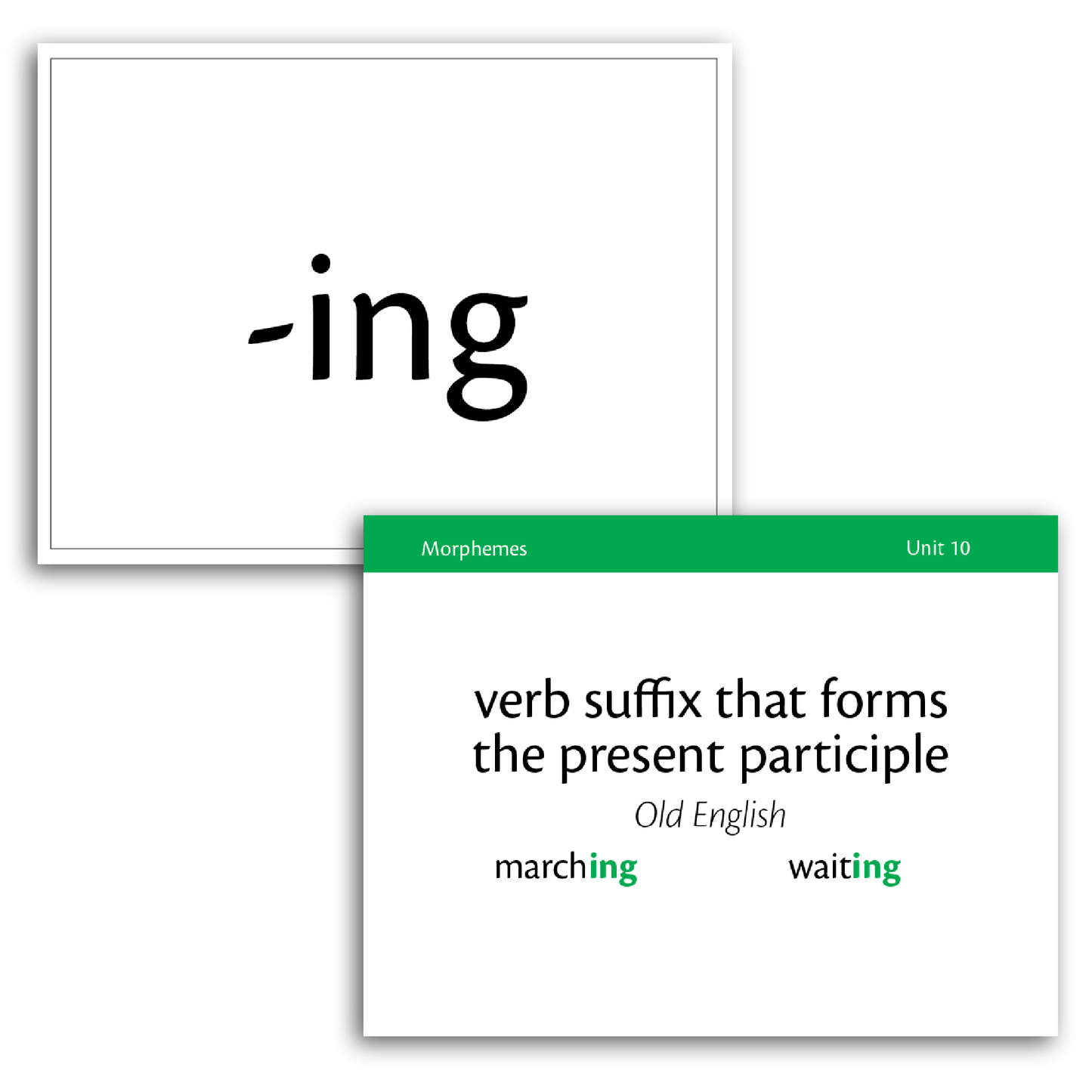 Sample of Level B Morpheme Flash Cards for Essentials Units 8-15 - the suffix -ing