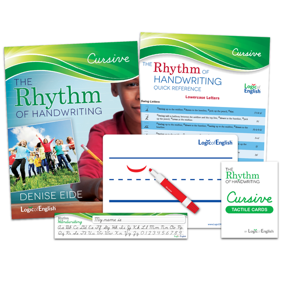 Rhythm of Handwriting Cursive Set: Student Workbook, Quick Reference, Student Whiteboard, Desk Strip, and Tactile Cards
