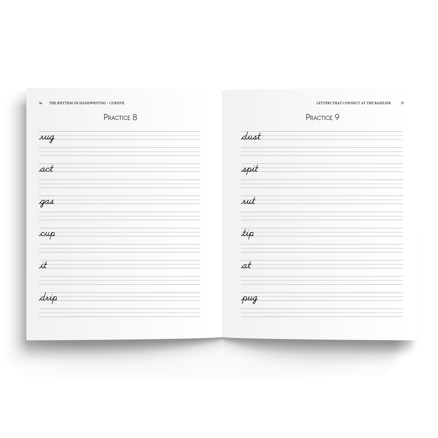 Sample of Rhythm of Handwriting Cursive Student Book - letters that connect at the baseline practice