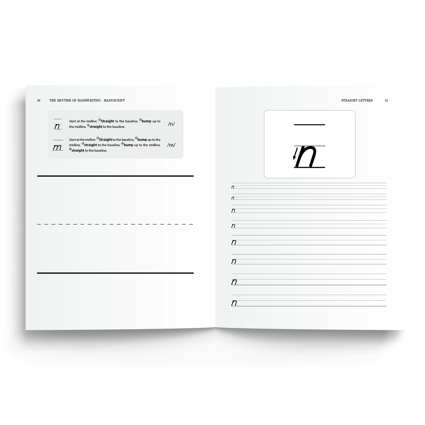 Sample of Rhythm of Handwriting Manuscript Student Book - straight letters