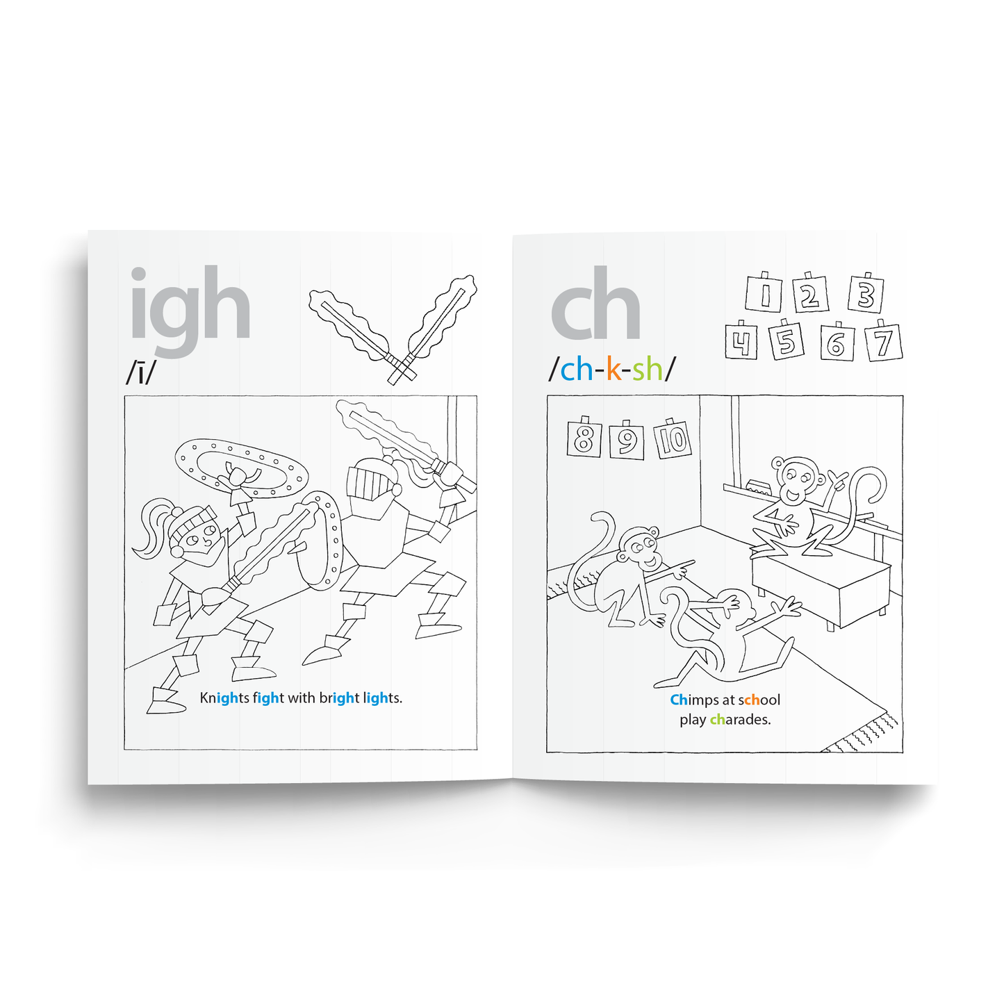 Sample of Whistling Whales Phonogram Coloring Book - the sounds of IGH and CH