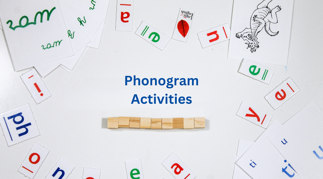 Phonogram letters, blocks and cards spread out on the table.