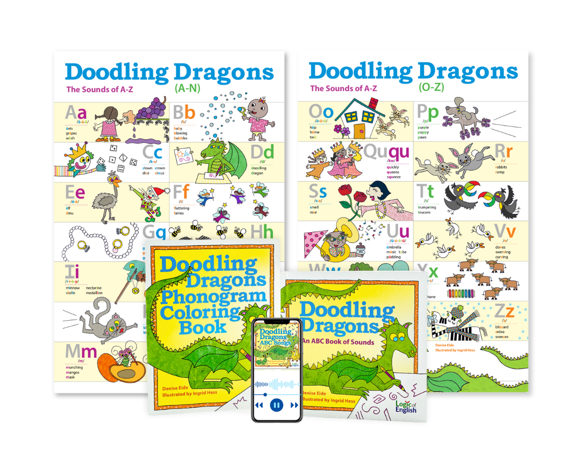 Doodling dragons posters, book, coloring book, and songs