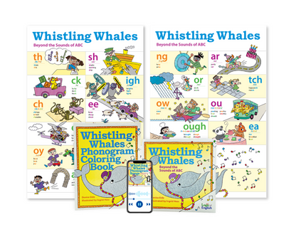 whistling whales posters, book, coloring book, and songs