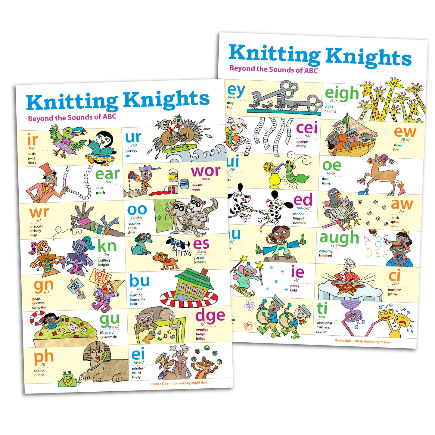 Knitting Knights Phonogram Posters featuring the multi-letter phonograms taught in Foundations C