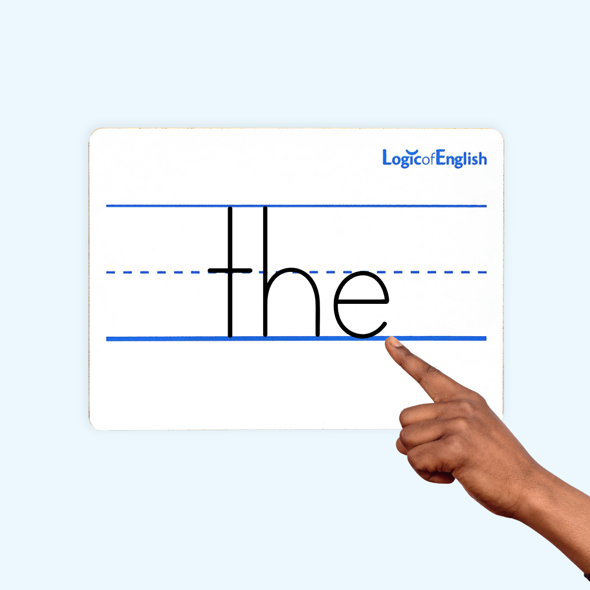 whiteboard with word "the" written on it