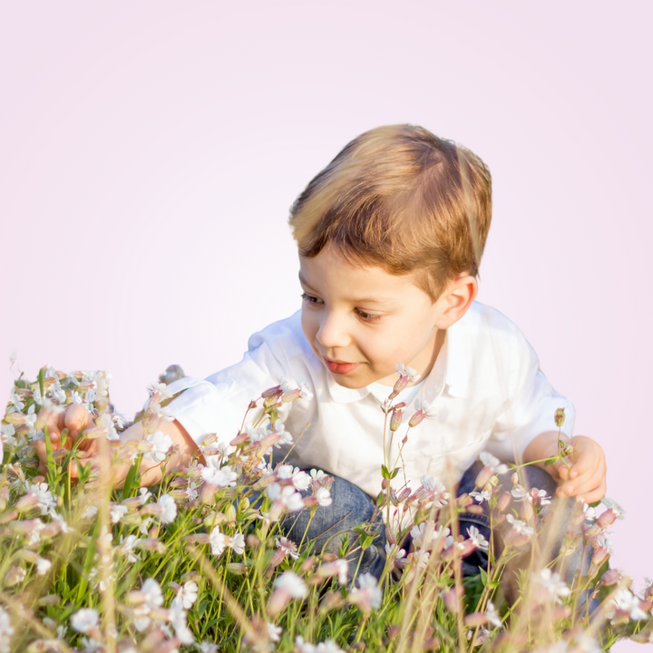 boy picking flower