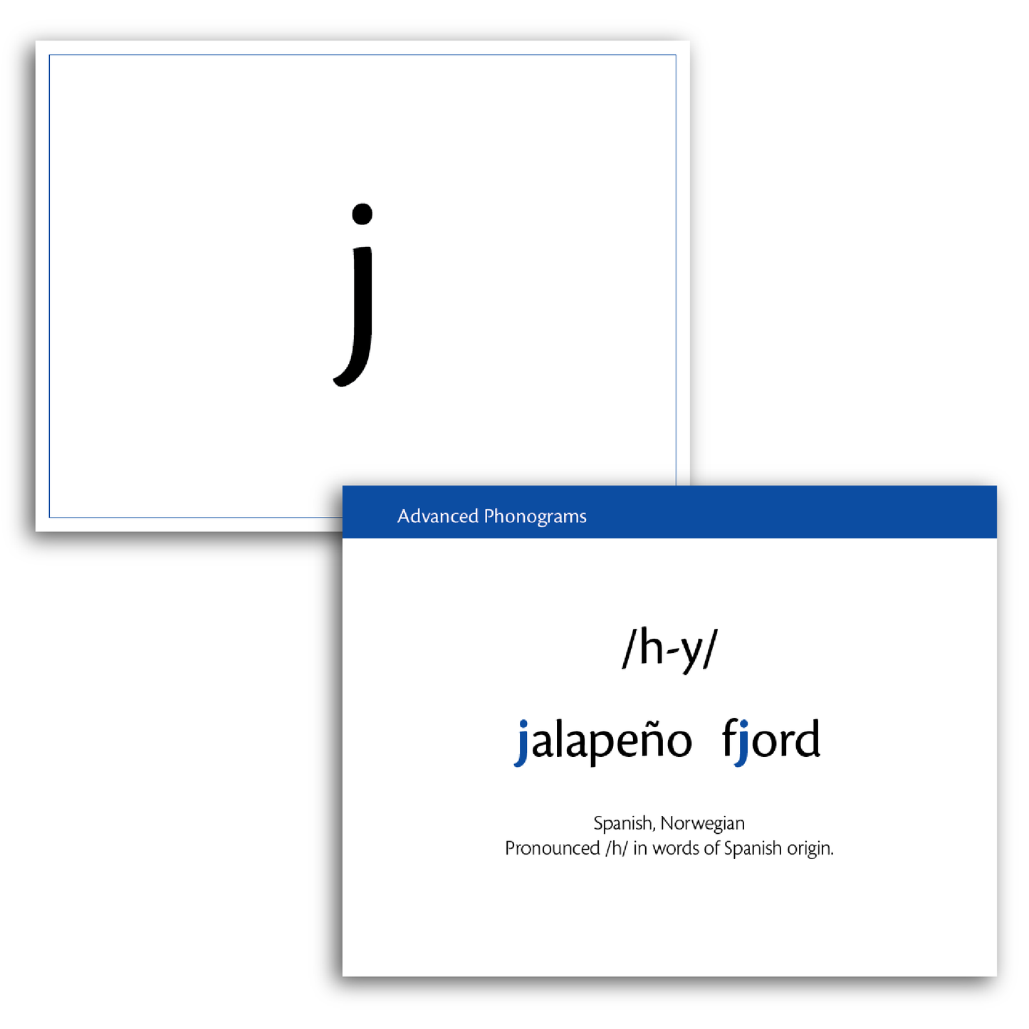 Sample of Advanced Phonogram Flash Cards - the advanced sounds of J