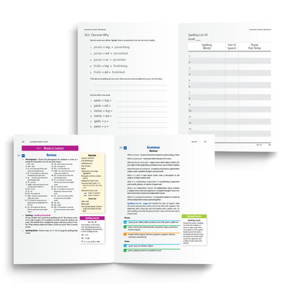 Sample of Teacher's Guide and Student Workbook for Essentials Units 23-30 - Part 3 Grammar Review Spelling List
