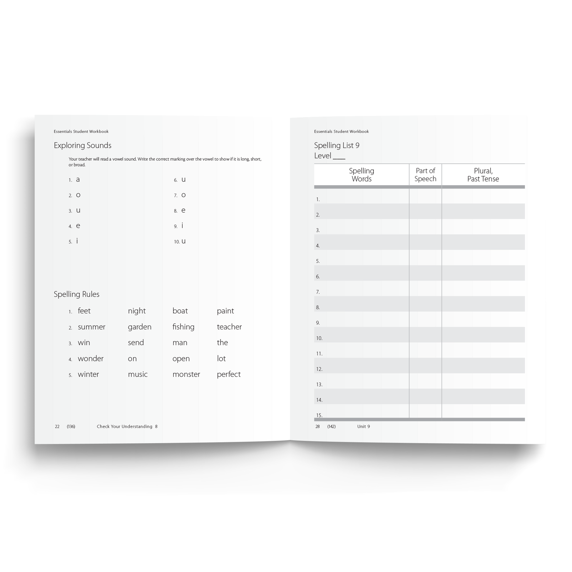 Sample of Student Workbook for Essentials Units 8-15 - Spelling List