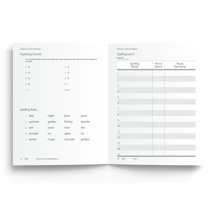 Sample of Student Workbook for Essentials Units 8-15 - Spelling List