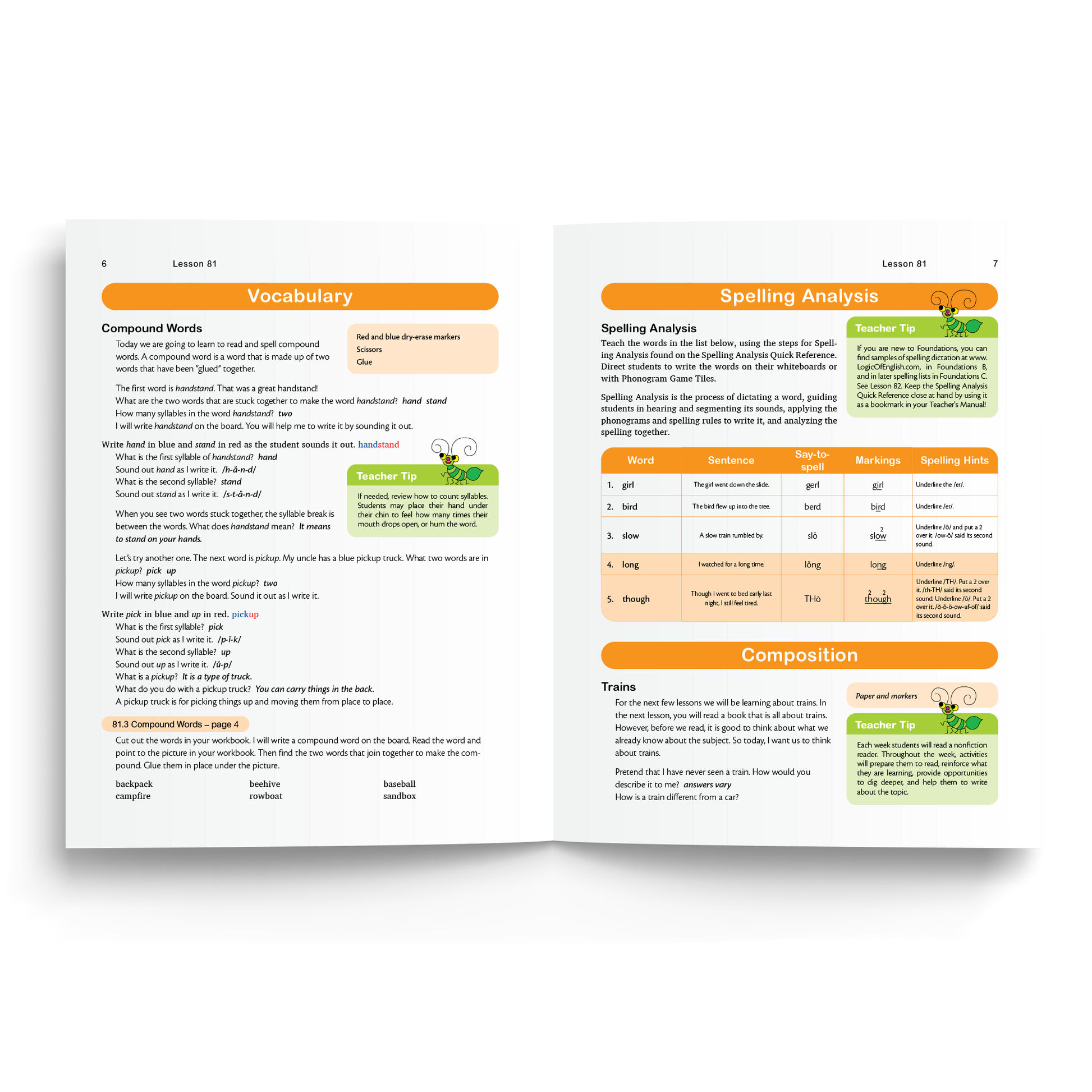 Sample of Teacher's Manual for Foundations C - Vocabulary, Spelling Analysis