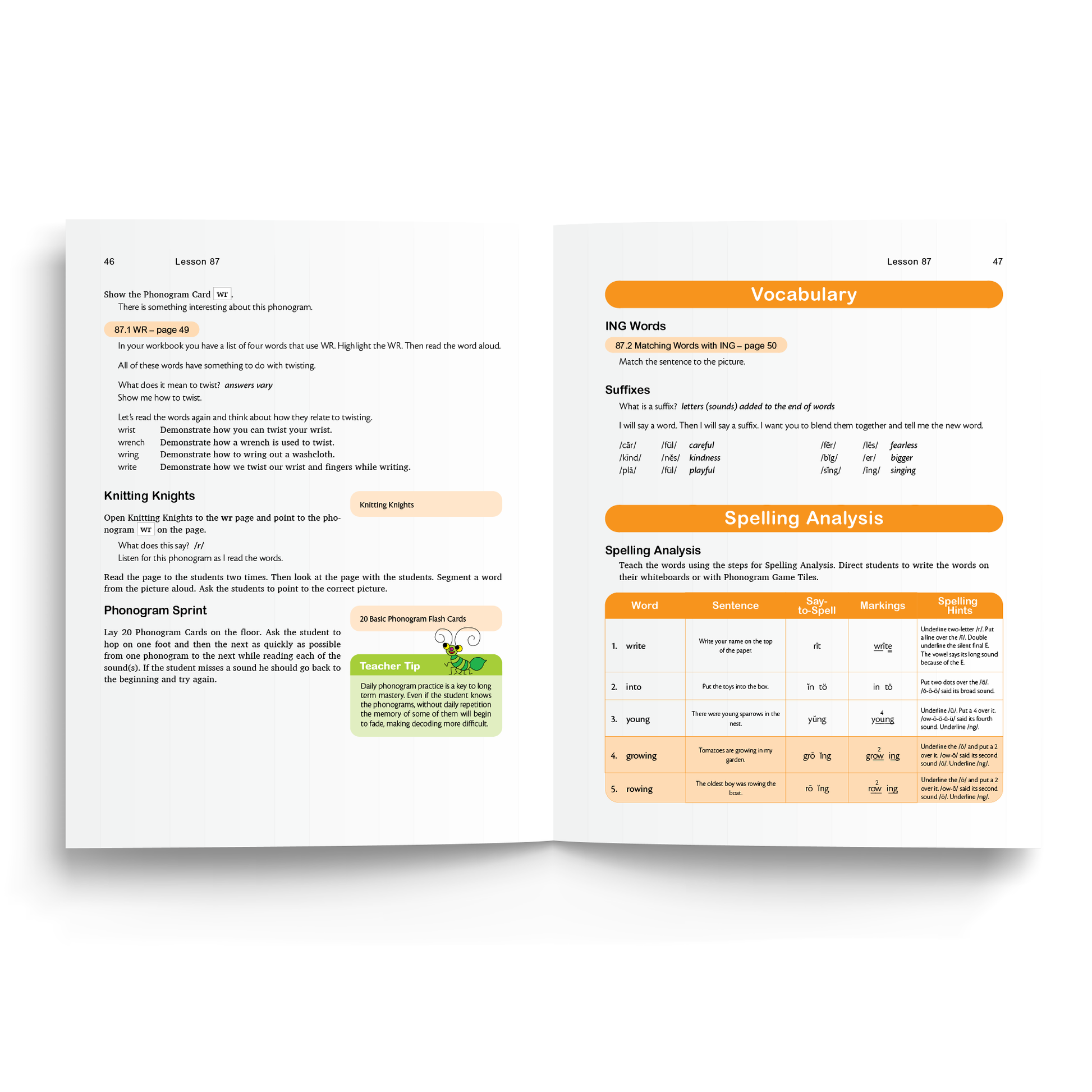 Sample of Teacher's Manual for Foundations C - Vocabulary, Spelling Analysis