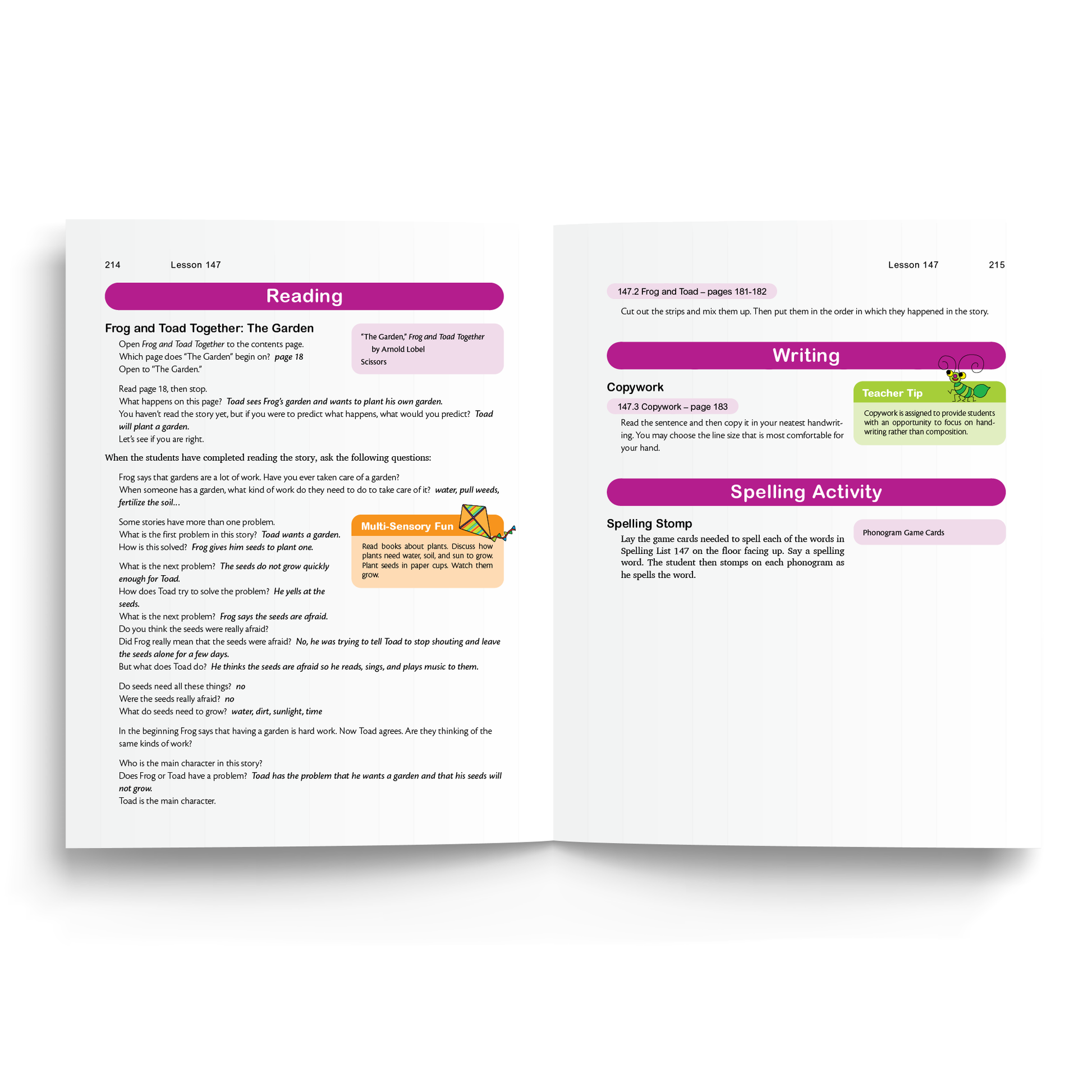 Sample of Teacher's Manual for Foundations D - Reading, Writing, Spelling