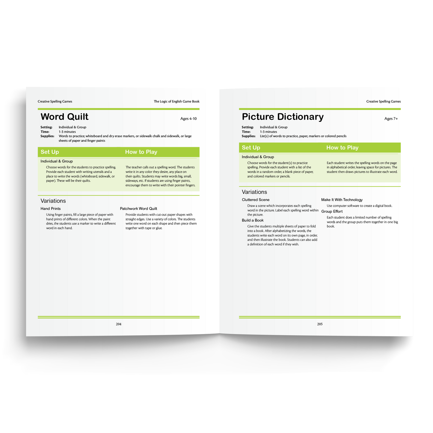 Sample of Game Book - Creative Spelling Games