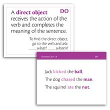 Sample of Grammar Flash Cards - Direct Object definition and examples