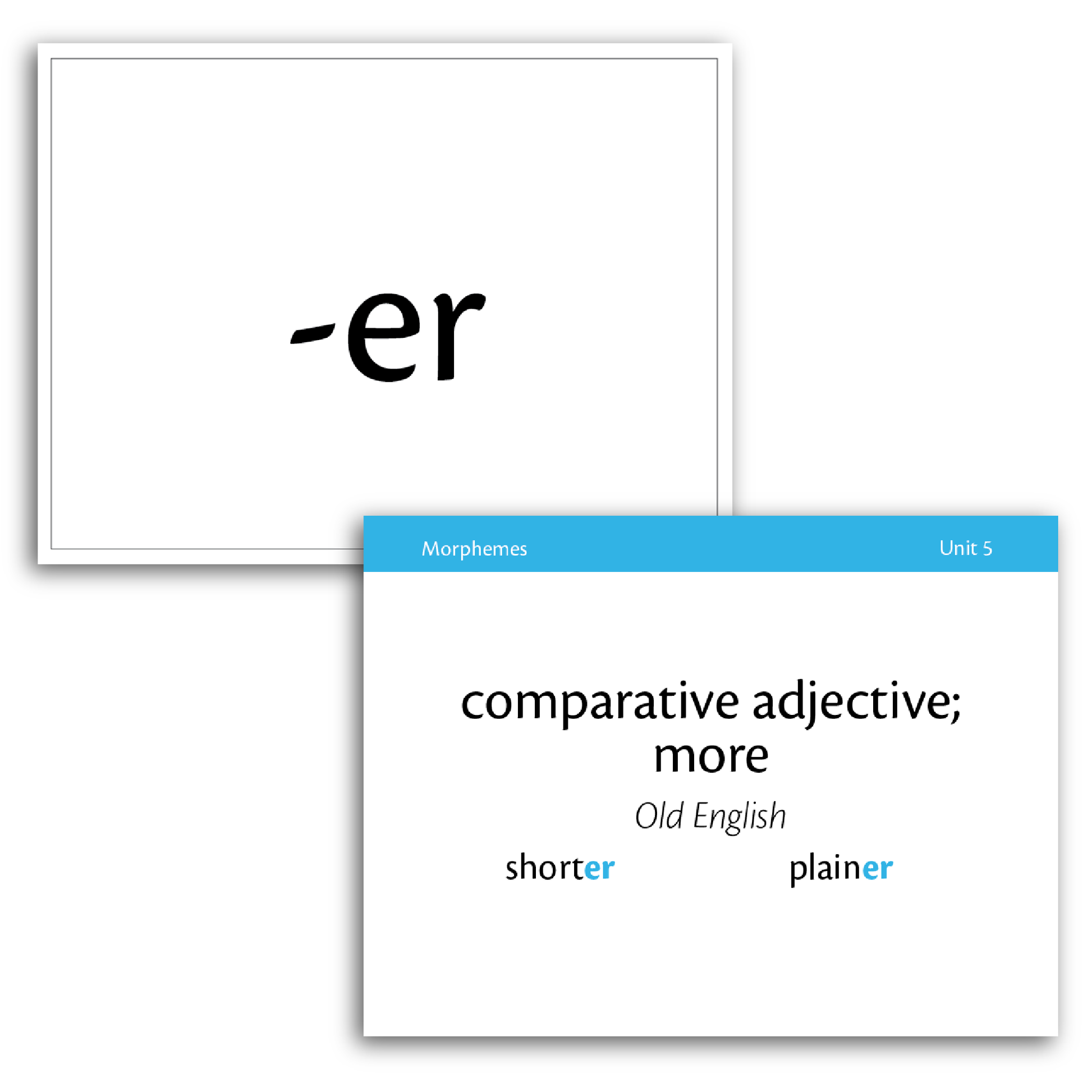 Sample of Level A Morpheme Flash Cards for Essentials Units 1-7 - the suffix -er
