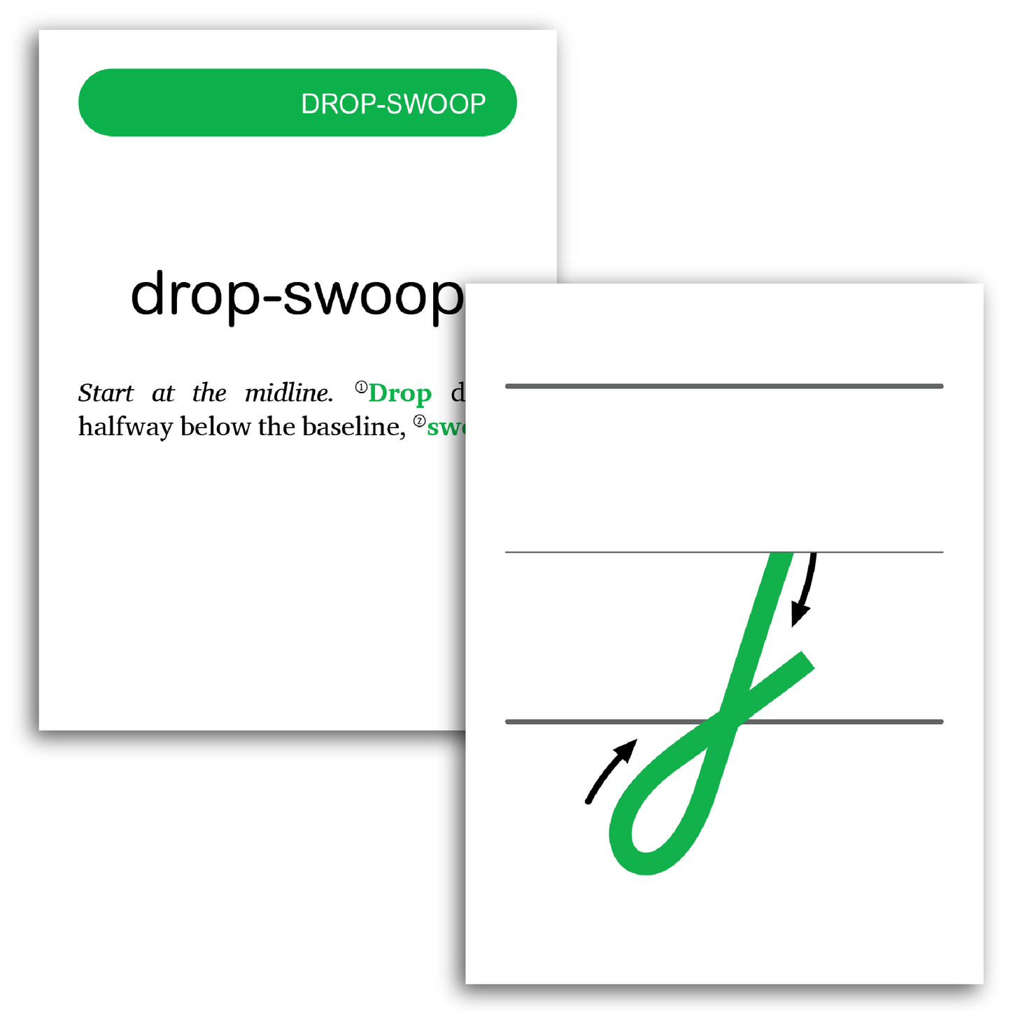 Sample of Rhythm of Handwriting Cursive Tactile Cards - drop-swoop stroke